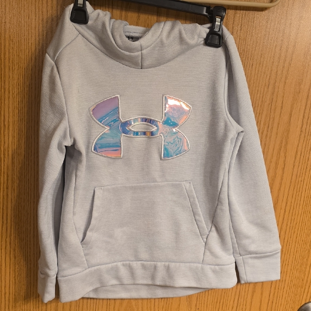 Under Armour Kids Light Gray Hoodie with Iridescent Logo